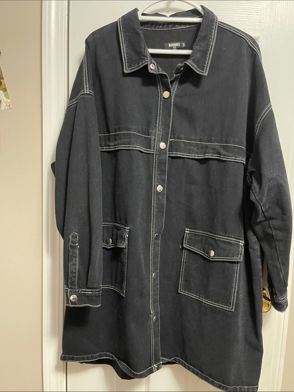 Missguided Black Oversized Denim Jacket with Contrast Stitching